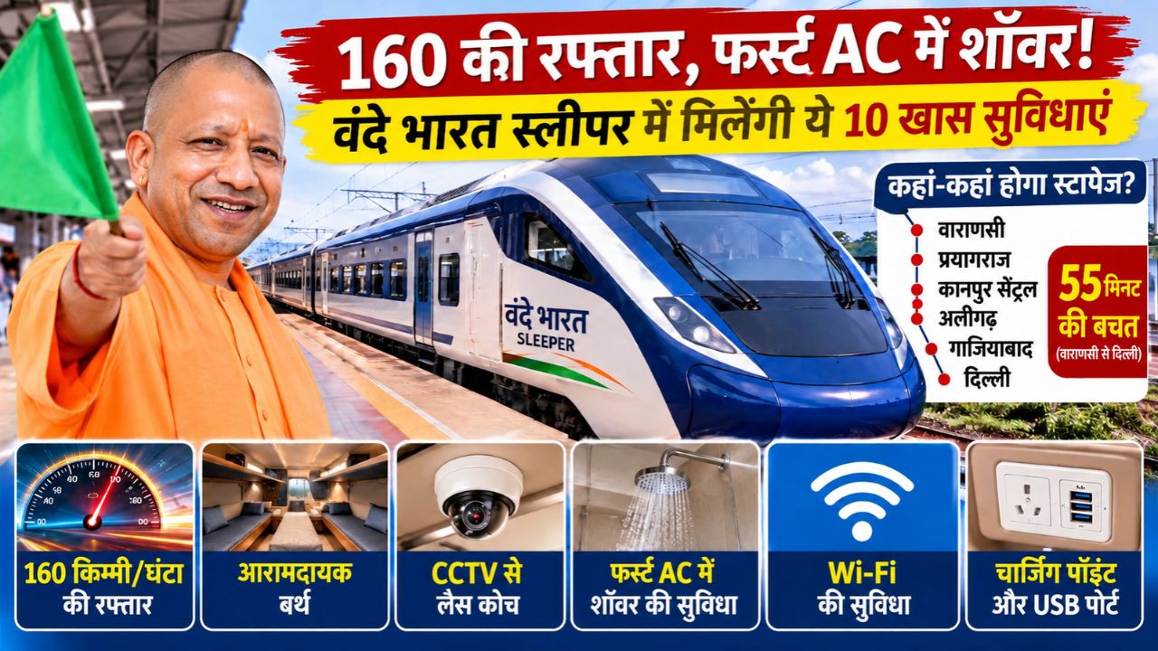 वंदे भारत स्लीपर ट्रेन की ये खासियत: 160 KM की रफ्तार, 9 घंटे में काशी से दिल्ली, गर्म पानी और शॉवर की सुविधा वंदे भारत स्लीपर ट्रेन की ये खासियत: 160 KM की रफ्तार, 9 घंटे में काशी से दिल्ली, गर्म पानी और शॉवर की सुविधा
