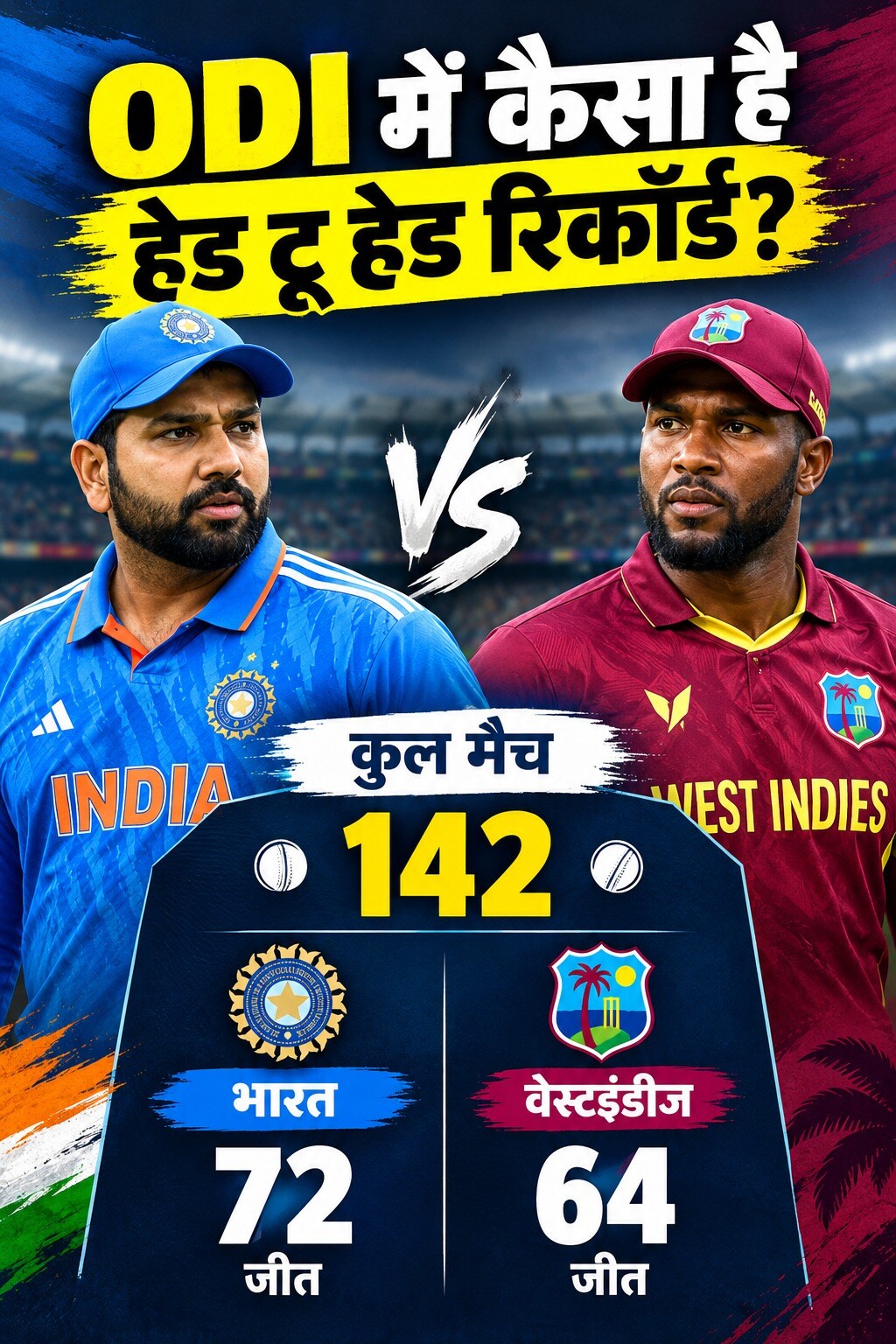 ind vs wi head to head records in ODI