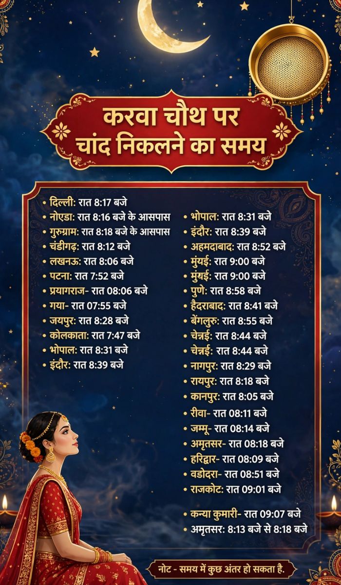 karwa chauth par chand nikalne ka samay