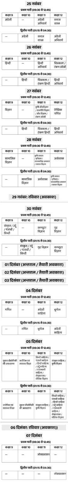 RBSE 9-12 Class Half Yearly Exam Schedule